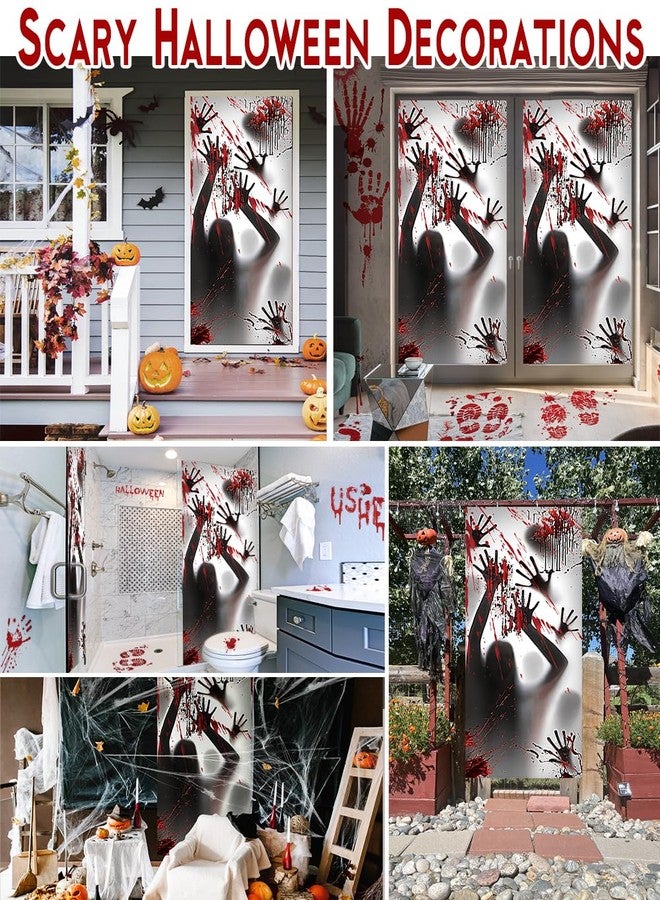 Wohohoho 11 Sheets/202 Pcs Bloody Halloween Decorations Set. 2 Giant Spooky Door Cover, 6 Sheets Horror Window Clings, 3 Sheets Scary Floor Stickers, Halloween Party Wall Decal Bedroom Inside Decor - Image 4